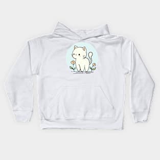 Cute cat and flowers Kids Hoodie